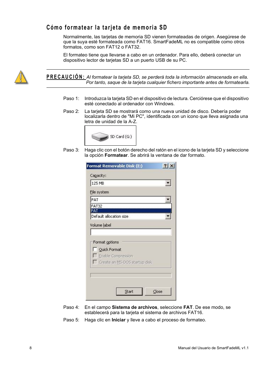 Cómo formatear la tarjeta de memoria sd | ETC SmartFade ML v1.1.0 User Manual | Page 14 / 92