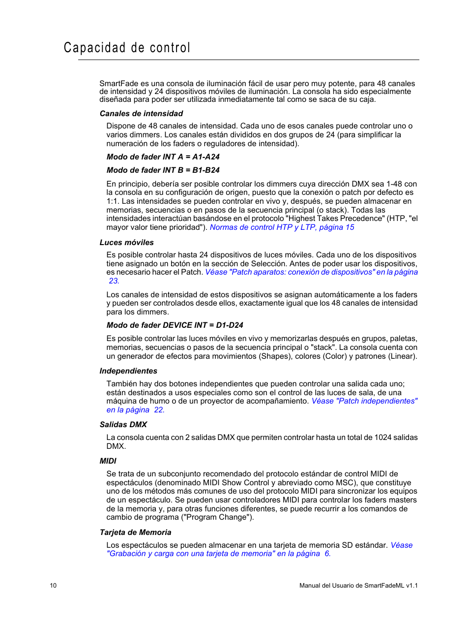 Capacidad de control | ETC SmartFade ML v1.1.0 User Manual | Page 16 / 92