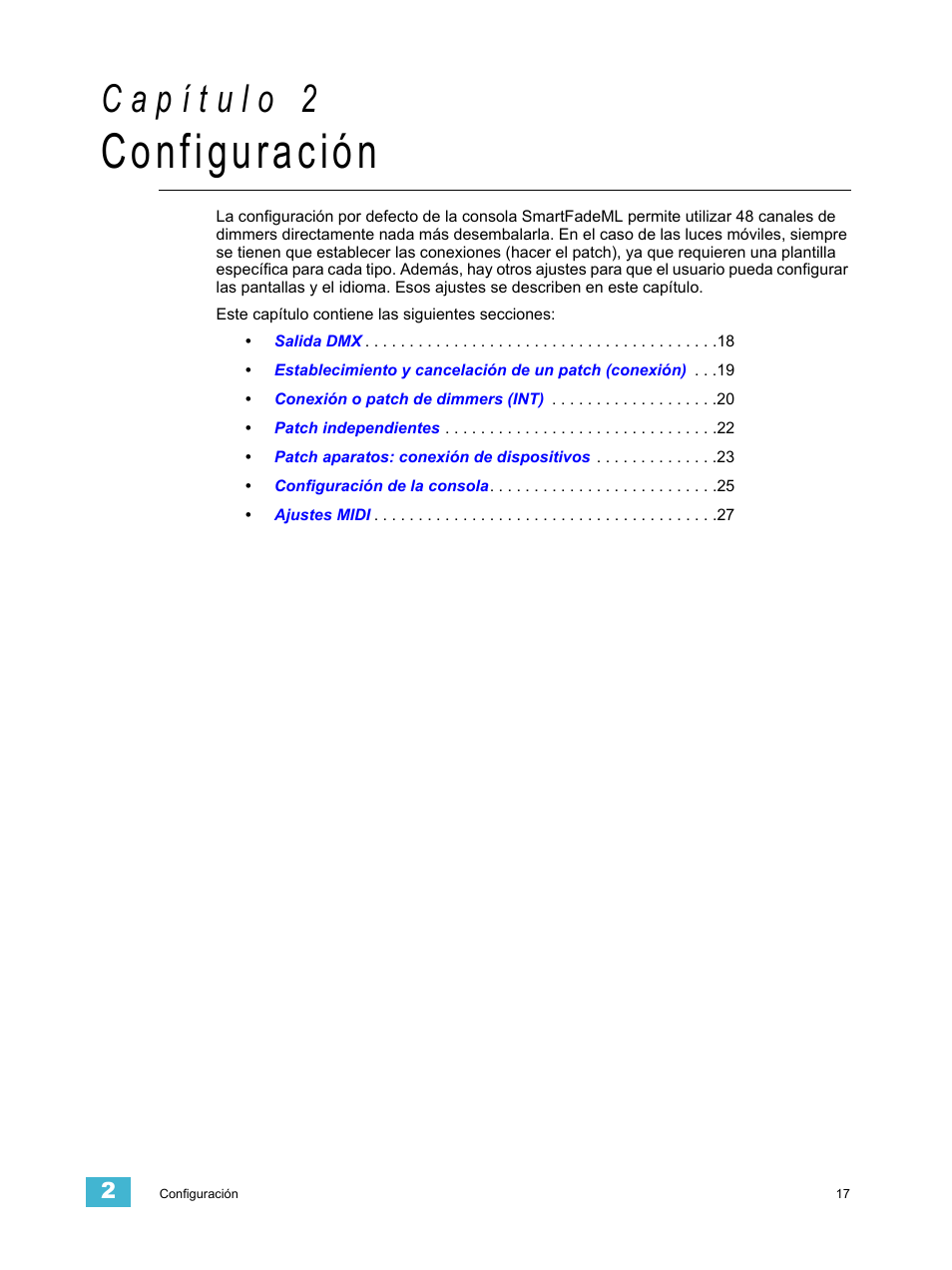 Configuración, C a p í t u l o 2 | ETC SmartFade ML v1.1.0 User Manual | Page 23 / 92