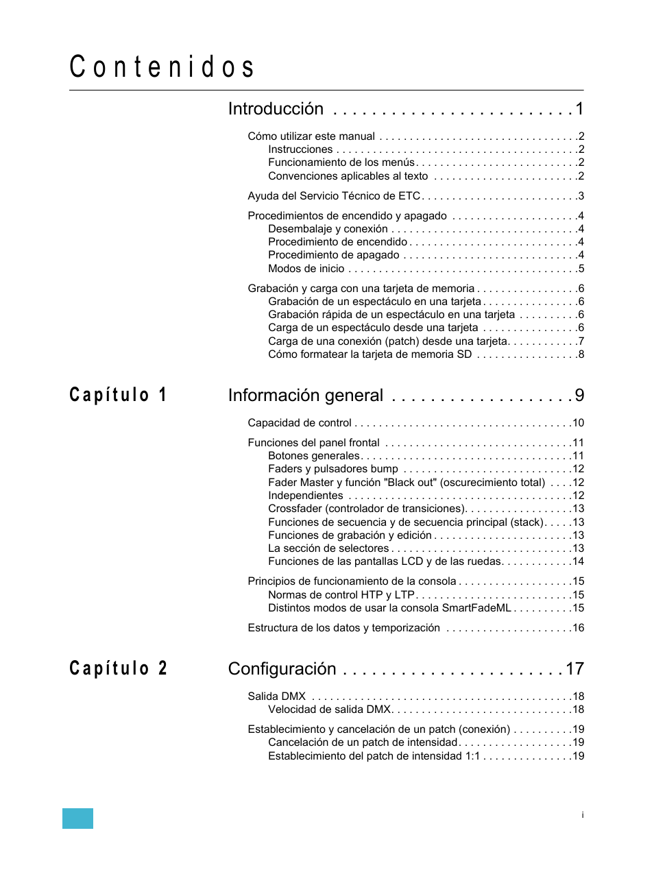 Introducción, Información general, Configuración | ETC SmartFade ML v1.1.0 User Manual | Page 3 / 92