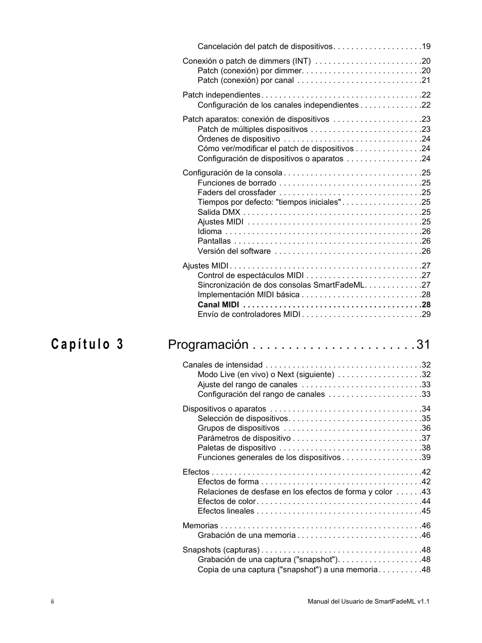 Programación | ETC SmartFade ML v1.1.0 User Manual | Page 4 / 92