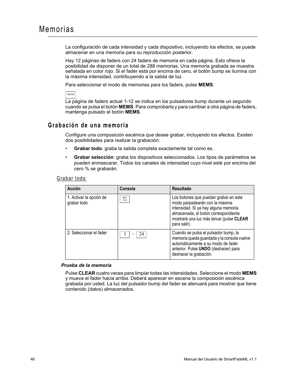 Memorias, Grabación de una memoria, Grabar todo | ETC SmartFade ML v1.1.0 User Manual | Page 52 / 92