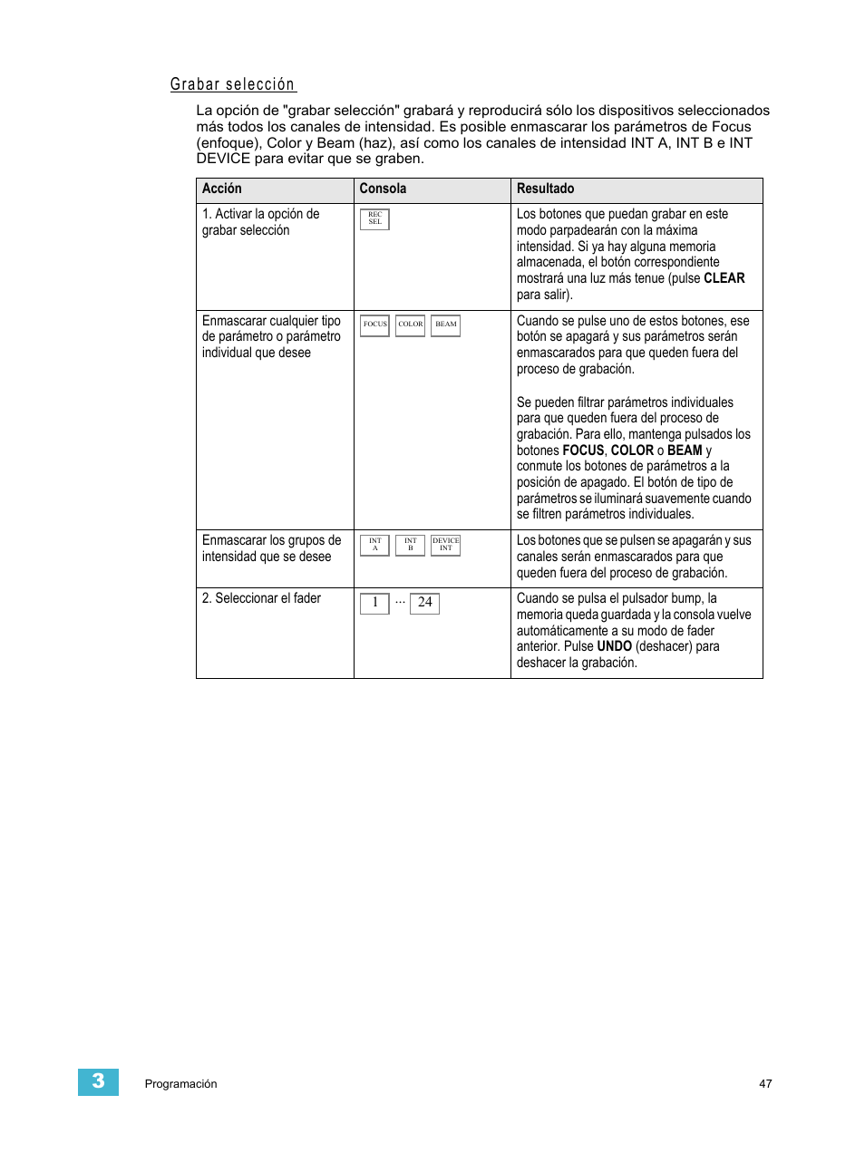 Grabar selección | ETC SmartFade ML v1.1.0 User Manual | Page 53 / 92