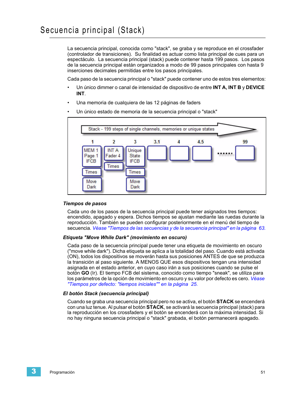 Secuencia principal (stack), Véase | ETC SmartFade ML v1.1.0 User Manual | Page 57 / 92