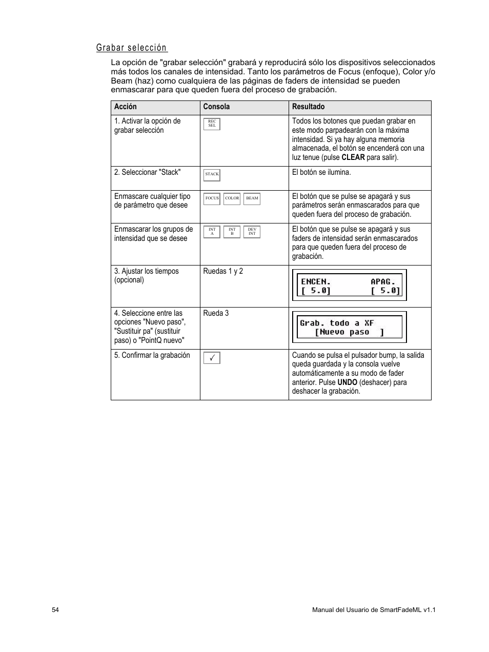 Grabar selección | ETC SmartFade ML v1.1.0 User Manual | Page 60 / 92