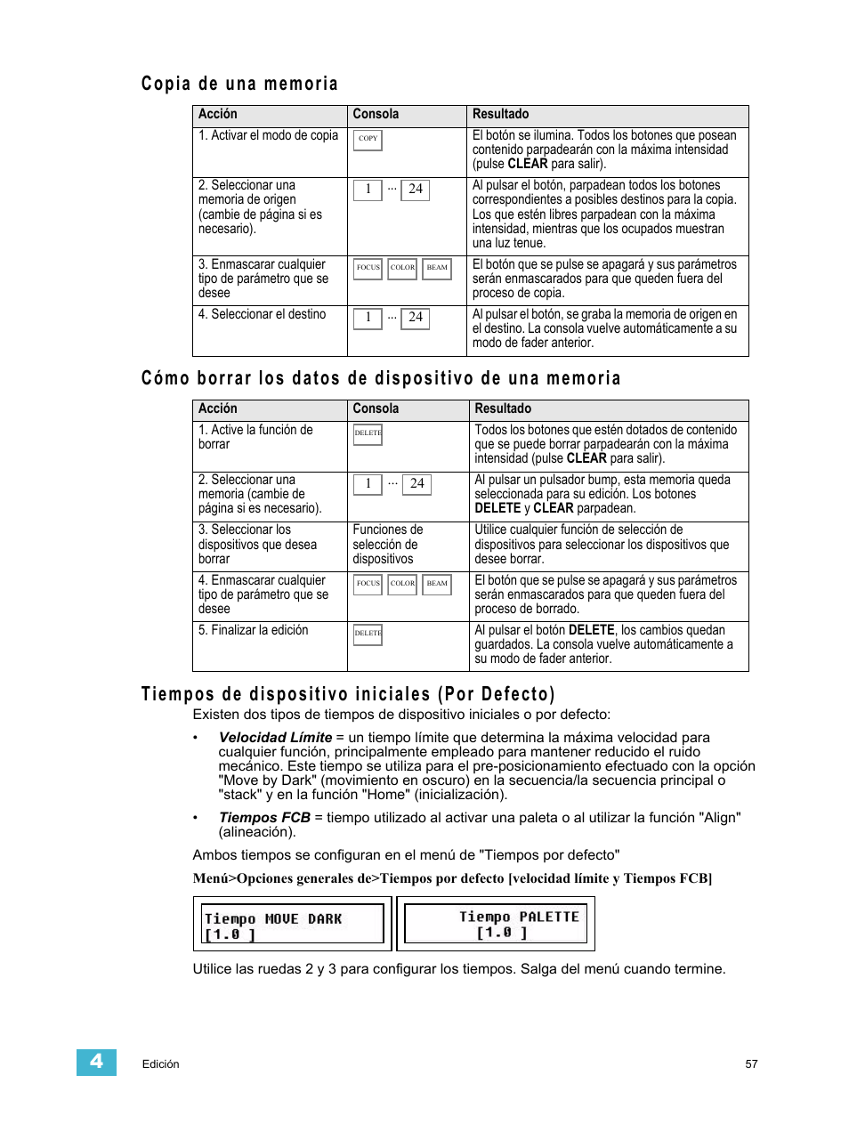 Copia de una memoria, Tiempos de dispositivo iniciales (por defecto), Dispositivos | ETC SmartFade ML v1.1.0 User Manual | Page 63 / 92