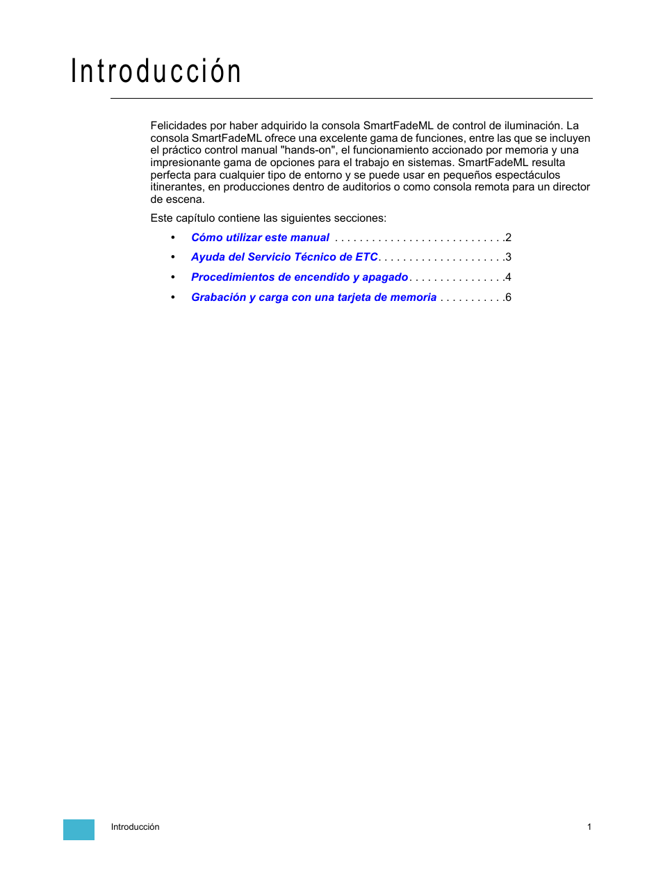 Introducción | ETC SmartFade ML v1.1.0 User Manual | Page 7 / 92