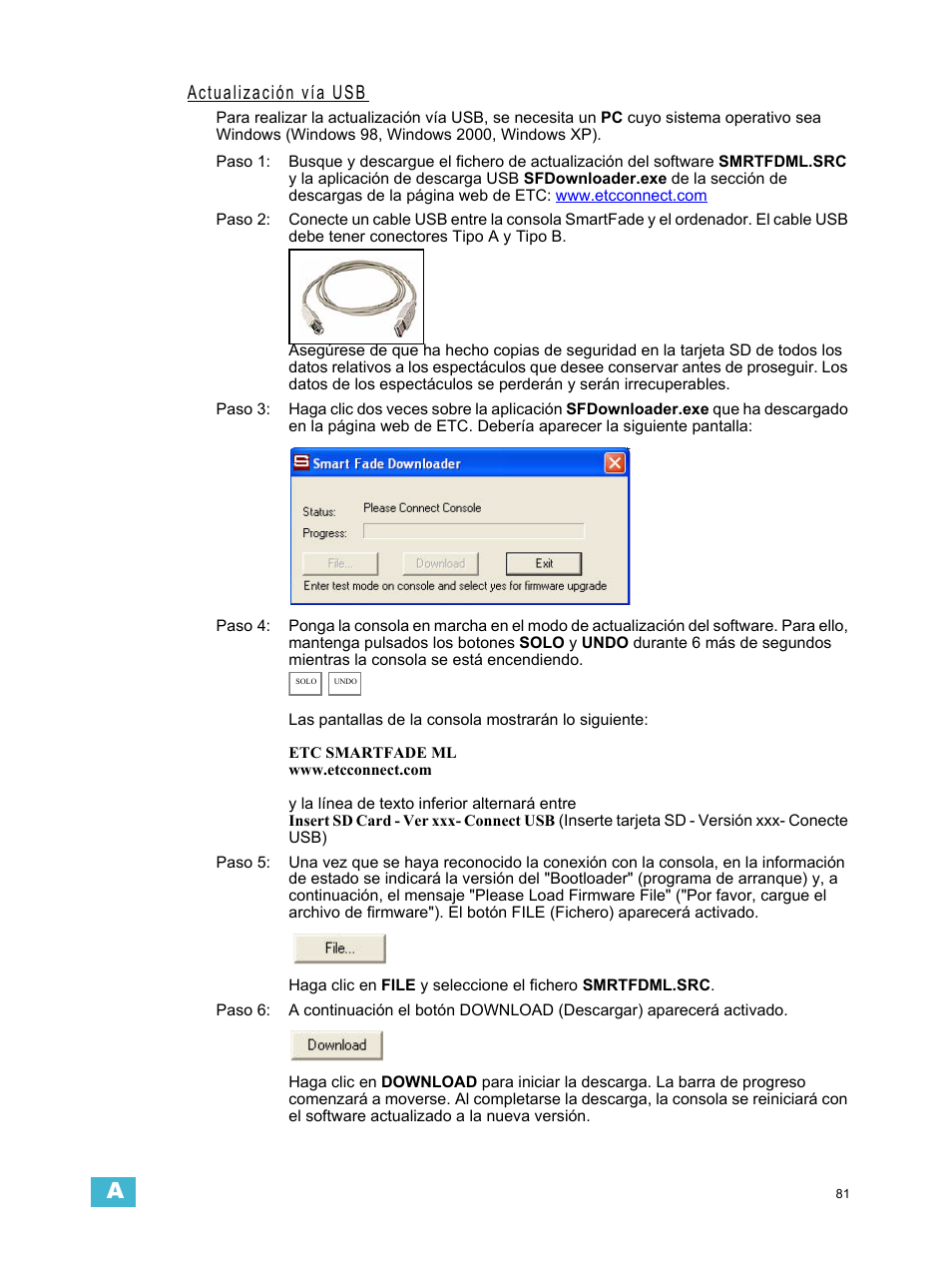 Actualización vía usb | ETC SmartFade ML v1.1.0 User Manual | Page 87 / 92