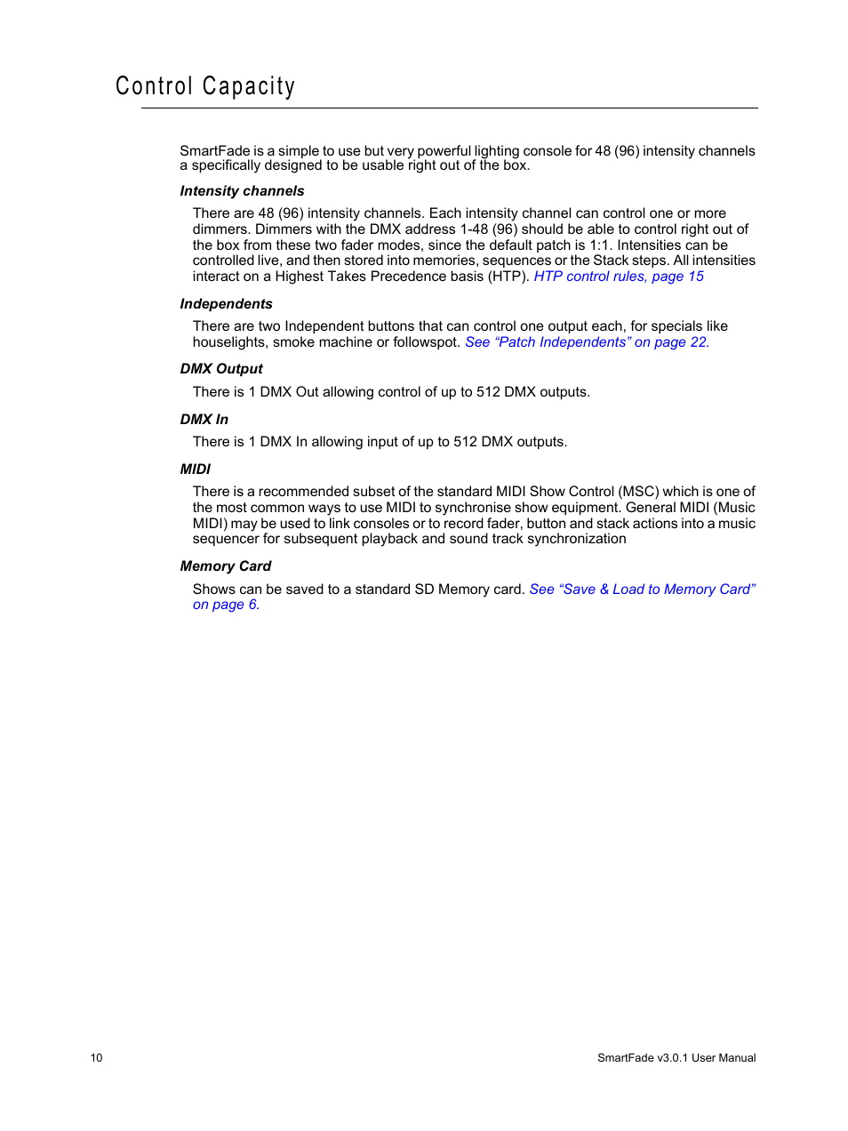 Control capacity | ETC SmartFade v3.0.1 User Manual | Page 16 / 84