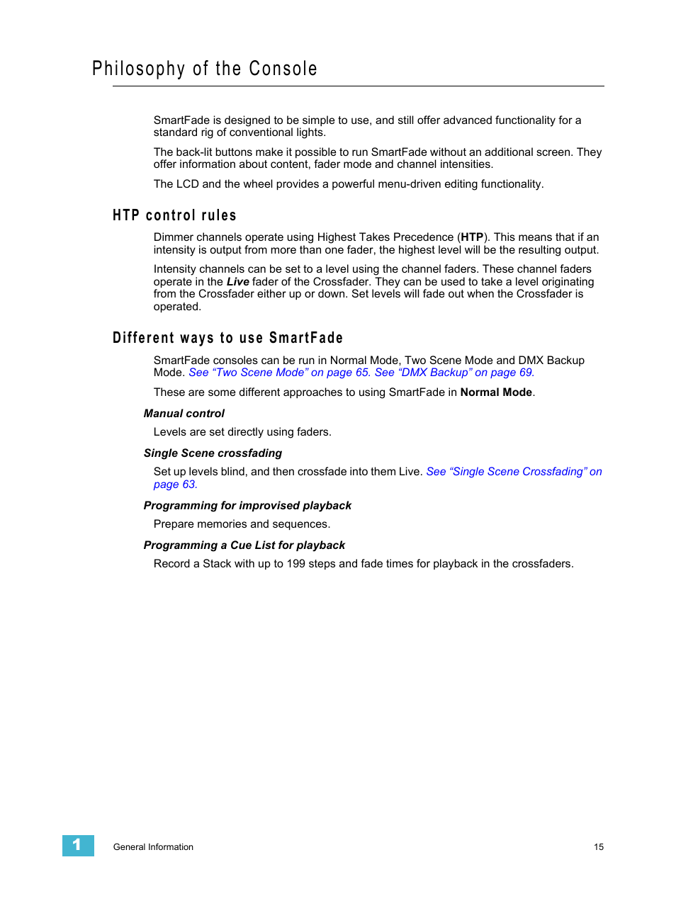 Philosophy of the console, Htp control rules, Different ways to use smartfade | Htp control rules different ways to use smartfade | ETC SmartFade v3.0.1 User Manual | Page 21 / 84