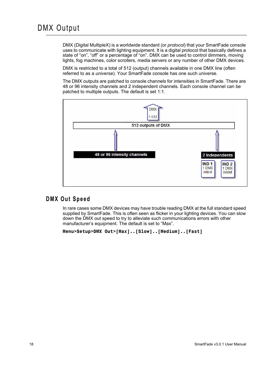 Dmx output, Dmx out speed | ETC SmartFade v3.0.1 User Manual | Page 24 / 84