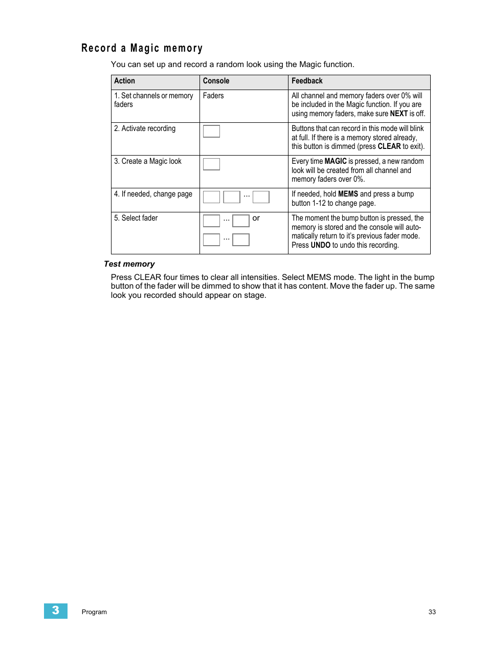 Record a magic memory | ETC SmartFade v3.0.1 User Manual | Page 39 / 84