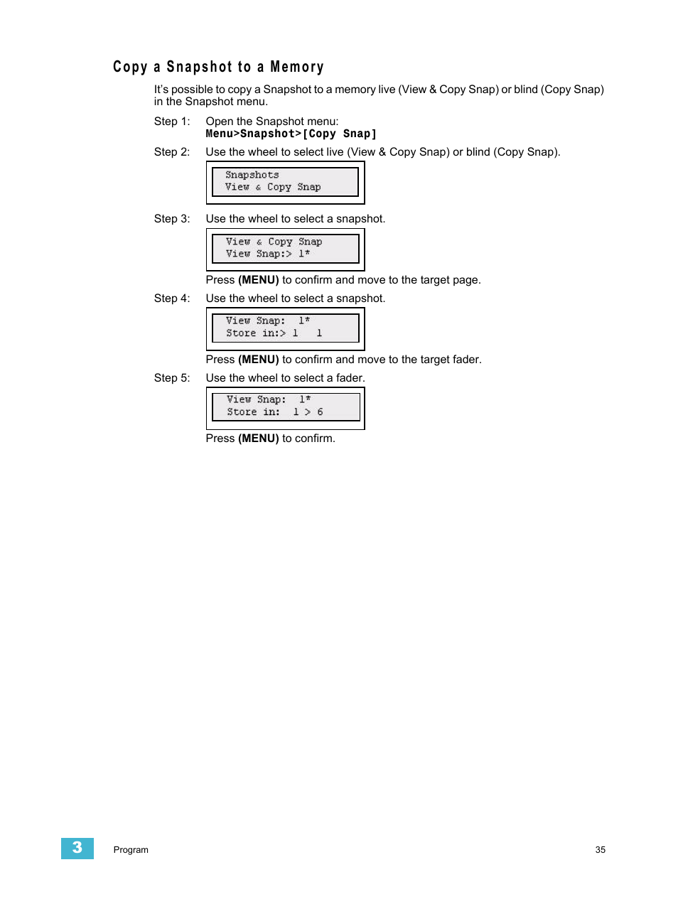 Copy a snapshot to a memory | ETC SmartFade v3.0.1 User Manual | Page 41 / 84