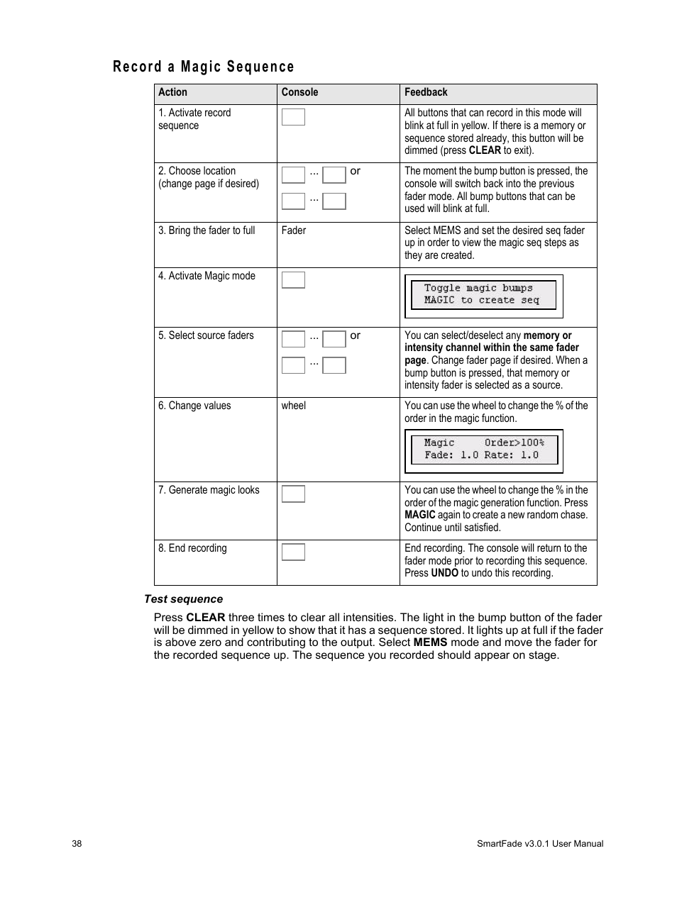 Record a magic sequence | ETC SmartFade v3.0.1 User Manual | Page 44 / 84