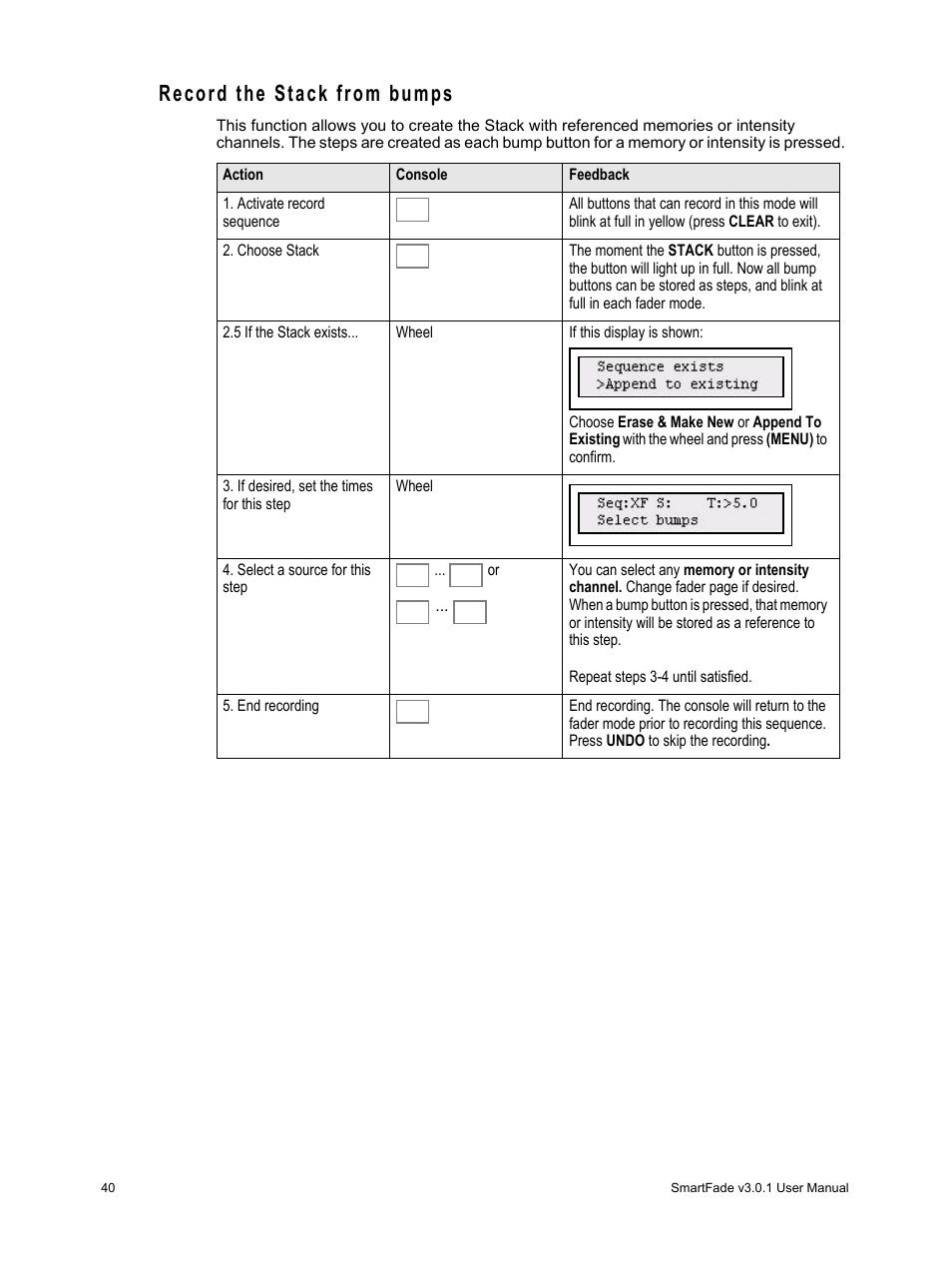 Record the stack from bumps | ETC SmartFade v3.0.1 User Manual | Page 46 / 84