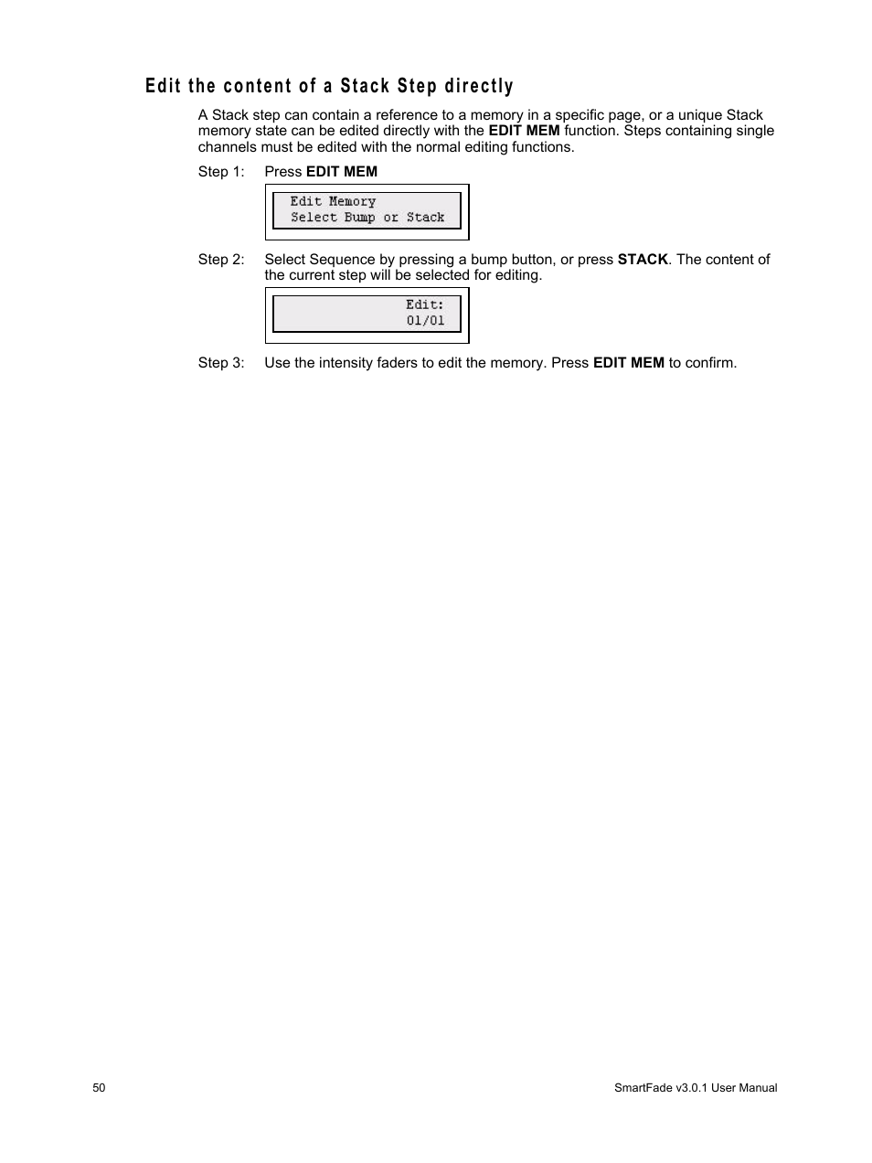 Edit the content of a stack step directly | ETC SmartFade v3.0.1 User Manual | Page 56 / 84