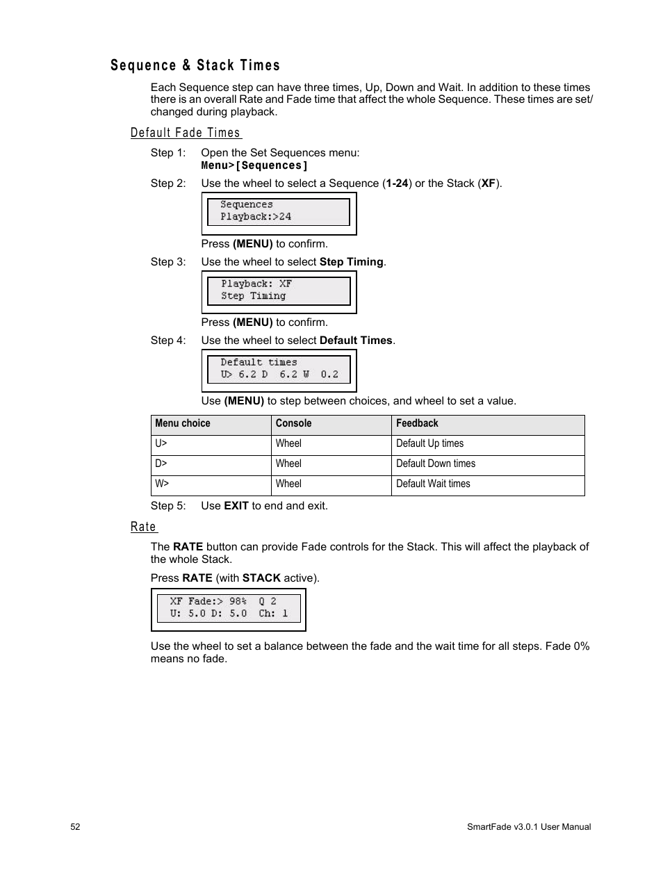 Sequence & stack times, Default fade times, Rate | ETC SmartFade v3.0.1 User Manual | Page 58 / 84