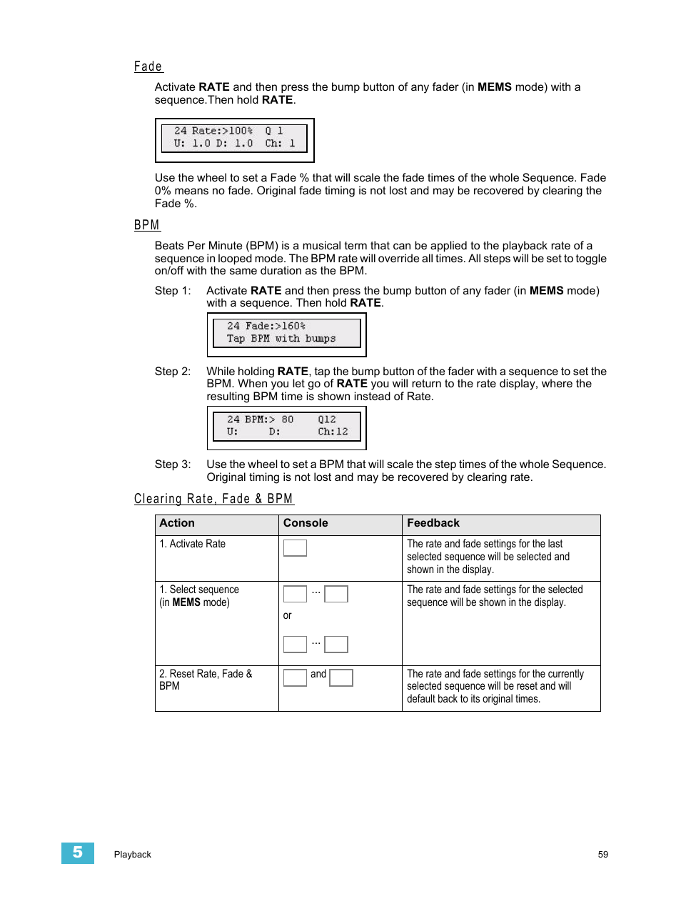 Fade, Clearing rate, fade & bpm | ETC SmartFade v3.0.1 User Manual | Page 65 / 84