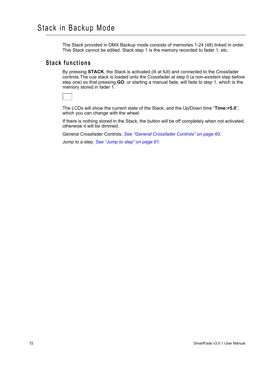 Stack in backup mode, Stack functions | ETC SmartFade v3.0.1 User Manual | Page 78 / 84