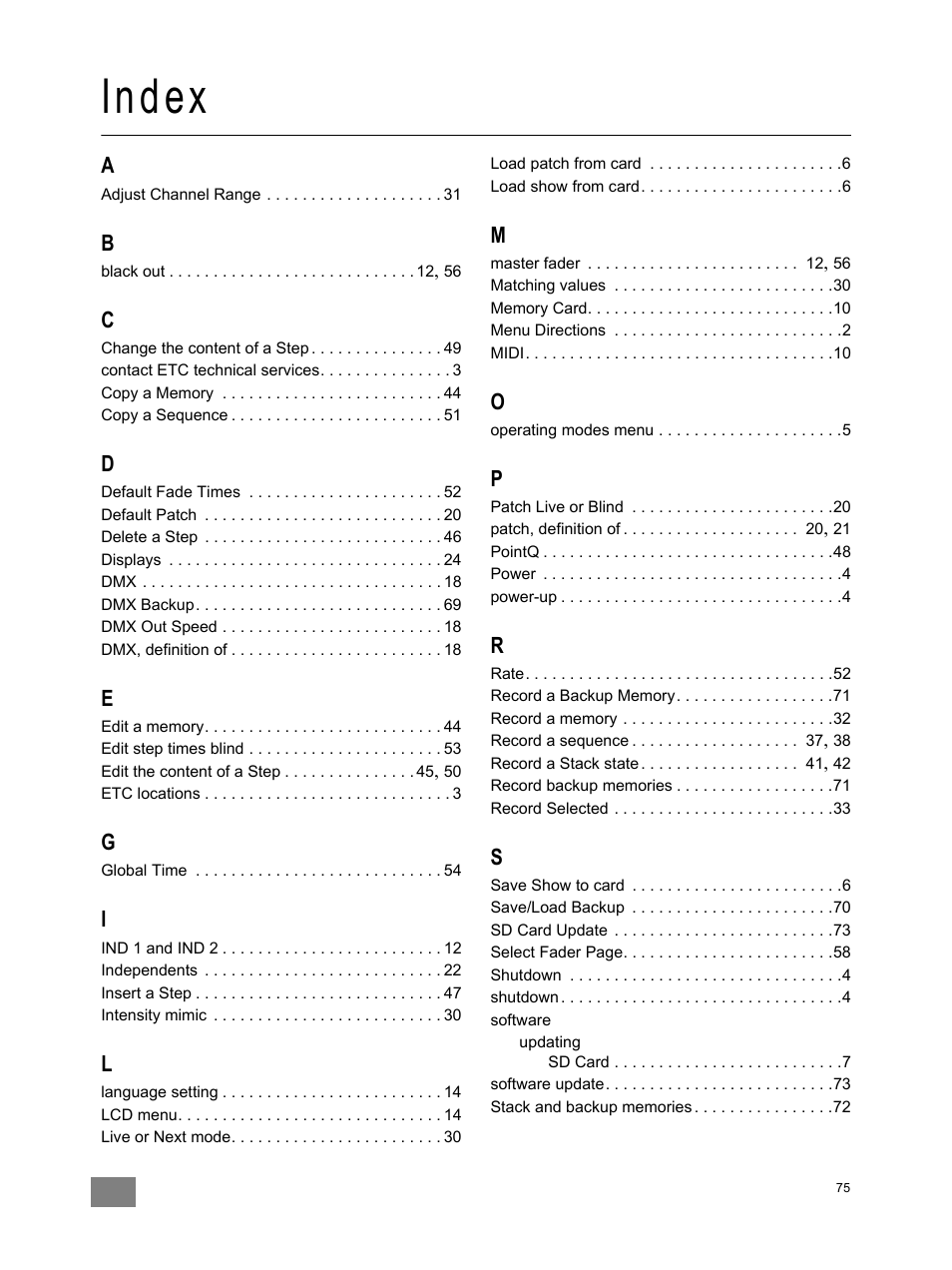 Index | ETC SmartFade v3.0.1 User Manual | Page 81 / 84