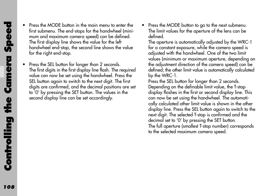 Controlling the camera speed | ARRI WRC-1 User Manual | Page 108 / 196