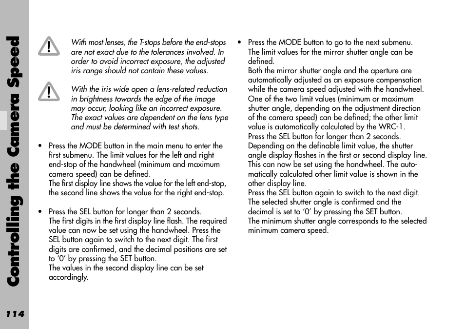 Controlling the camera speed | ARRI WRC-1 User Manual | Page 114 / 196
