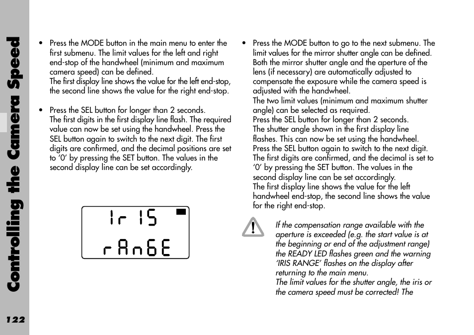 Controlling the camera speed | ARRI WRC-1 User Manual | Page 122 / 196
