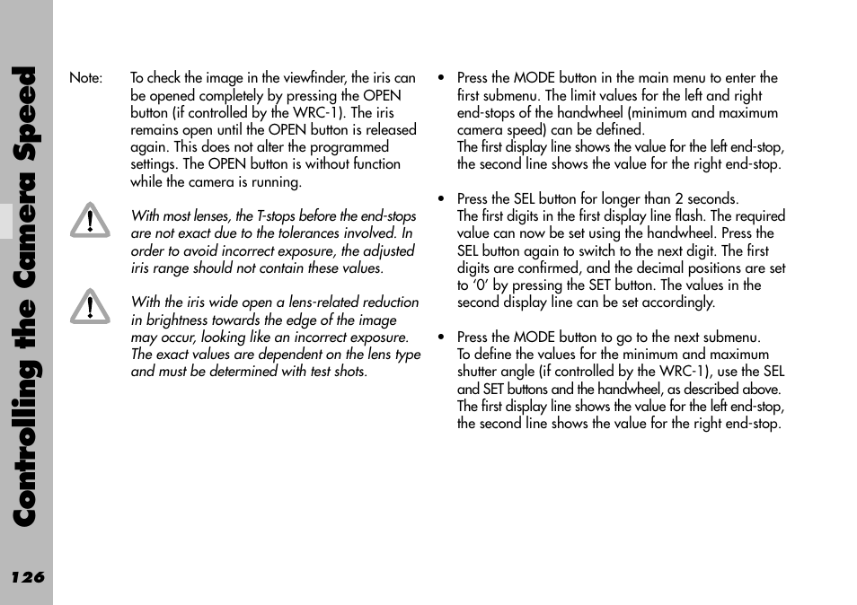 Controlling the camera speed | ARRI WRC-1 User Manual | Page 126 / 196