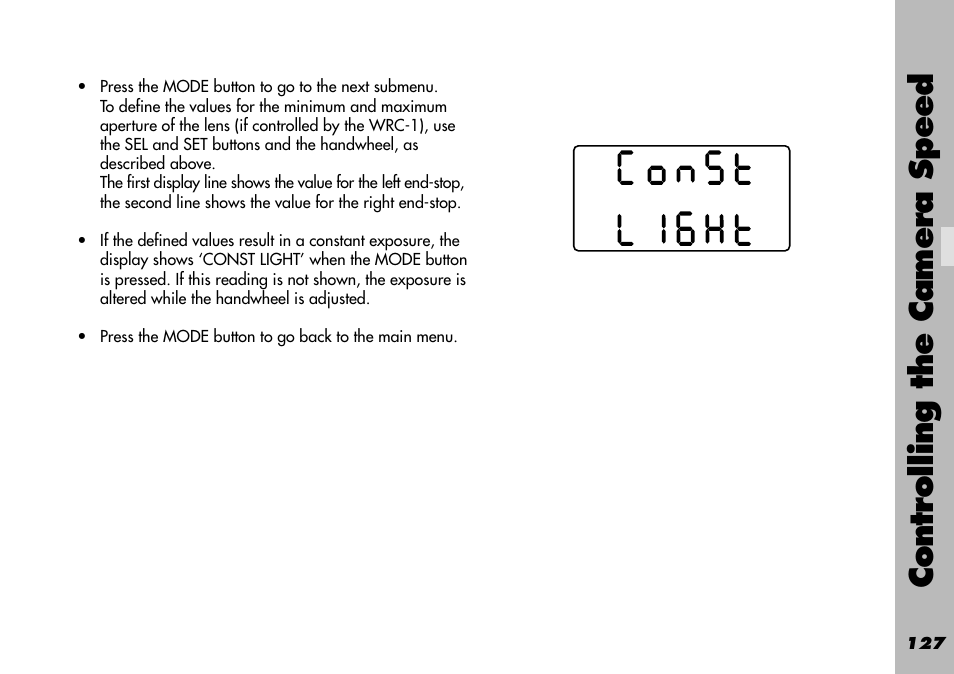 Ramp speed / compensation off, Controlling the camera speed | ARRI WRC-1 User Manual | Page 127 / 196