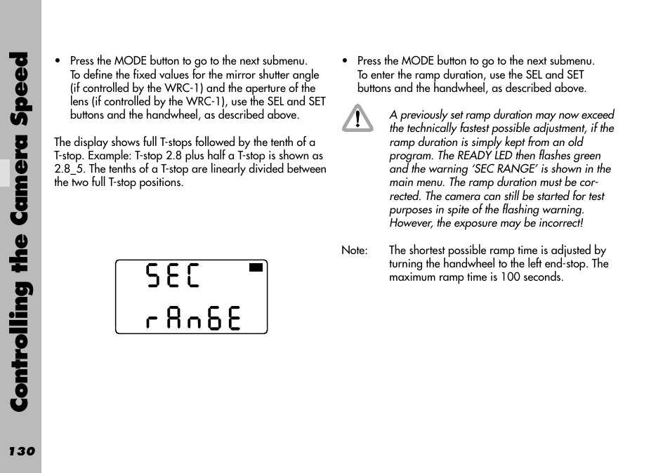 Controlling the camera speed | ARRI WRC-1 User Manual | Page 130 / 196