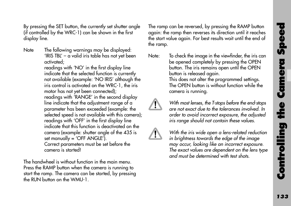Controlling the camera speed | ARRI WRC-1 User Manual | Page 133 / 196