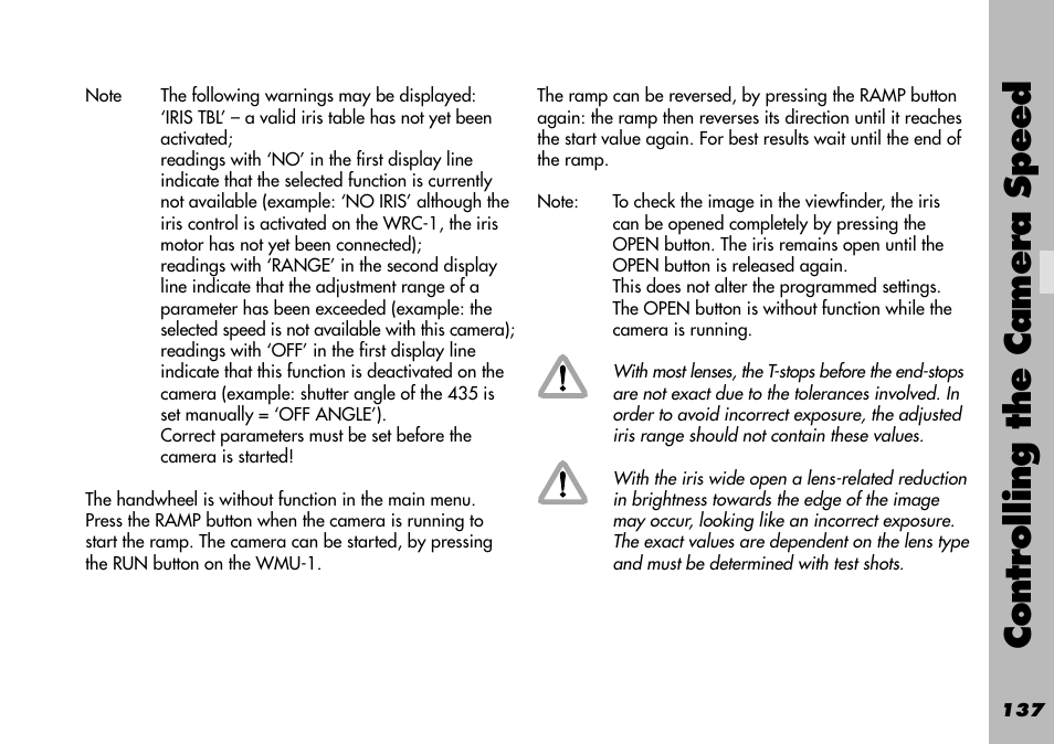 Controlling the camera speed | ARRI WRC-1 User Manual | Page 137 / 196