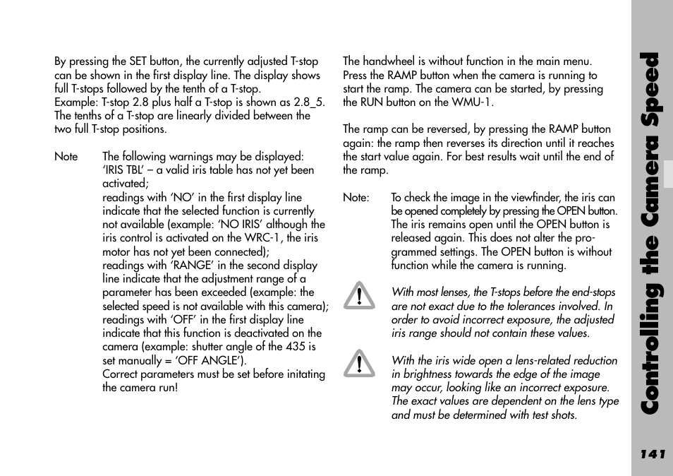 Controlling the camera speed | ARRI WRC-1 User Manual | Page 141 / 196