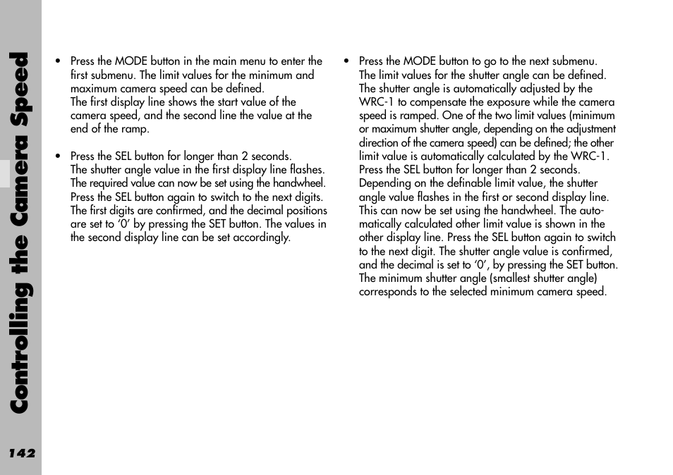 Controlling the camera speed | ARRI WRC-1 User Manual | Page 142 / 196