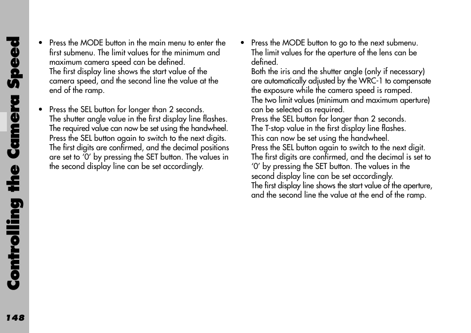 Controlling the camera speed | ARRI WRC-1 User Manual | Page 148 / 196