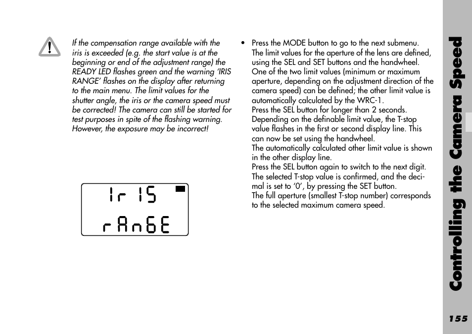 Controlling the camera speed | ARRI WRC-1 User Manual | Page 155 / 196
