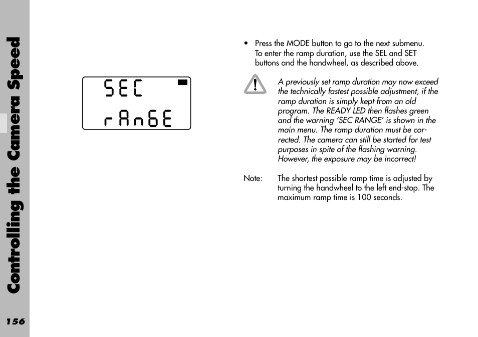 Ramp speed / compensation user, Controlling the camera speed | ARRI WRC-1 User Manual | Page 156 / 196