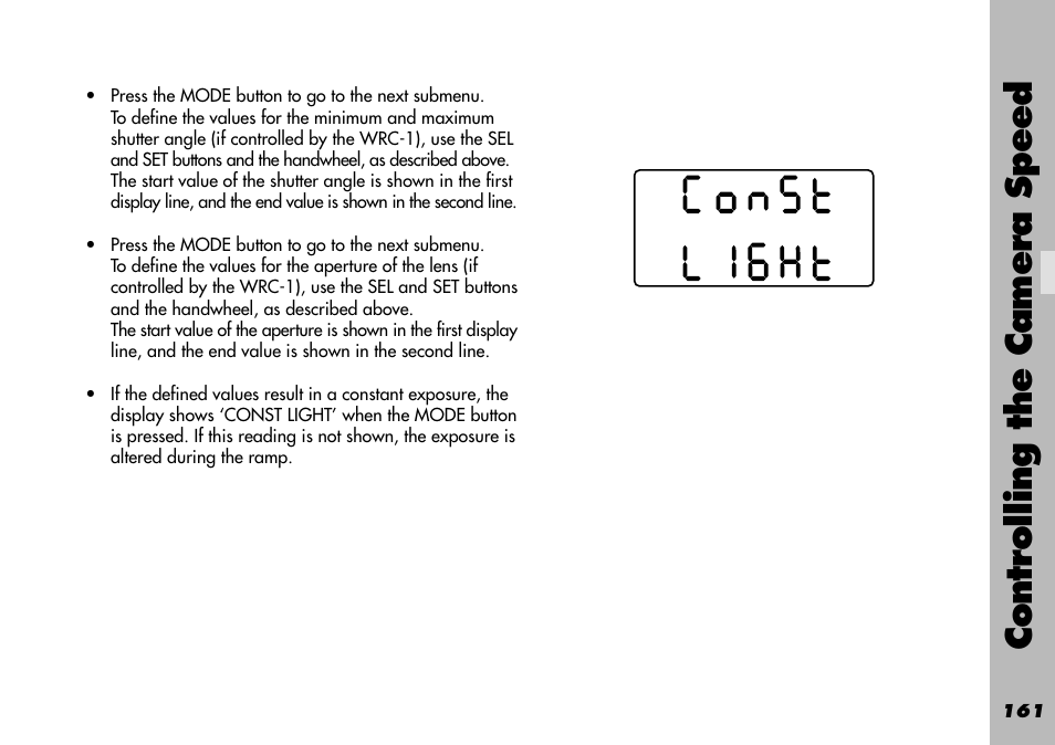 Controlling the camera speed | ARRI WRC-1 User Manual | Page 161 / 196