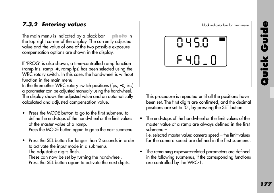 2 entering values, Entering values, Entering | Quick guide | ARRI WRC-1 User Manual | Page 177 / 196