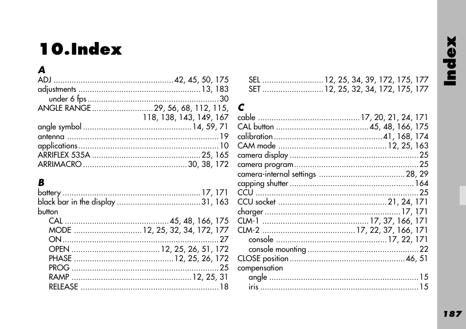 Index, Button, Compensation | Index index | ARRI WRC-1 User Manual | Page 187 / 196