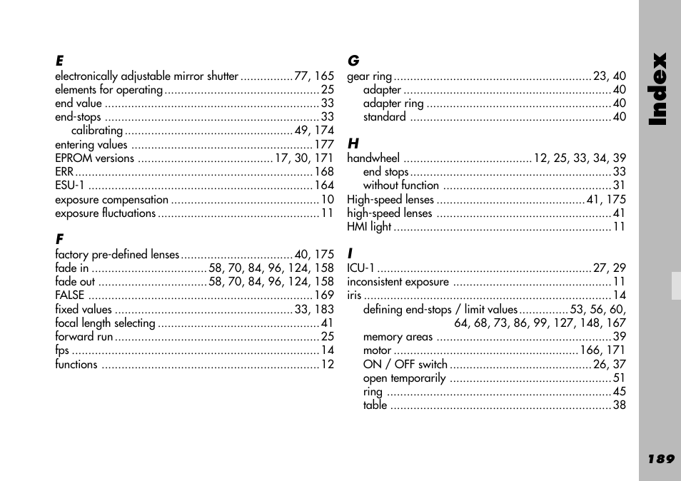 Index | ARRI WRC-1 User Manual | Page 189 / 196