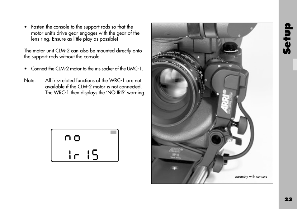 Drive gear, Gear ring, Iris socket | No iris, Iris, Setup | ARRI WRC-1 User Manual | Page 23 / 196