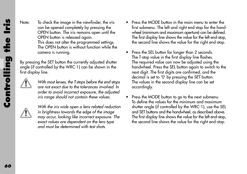 Controlling the iris | ARRI WRC-1 User Manual | Page 60 / 196