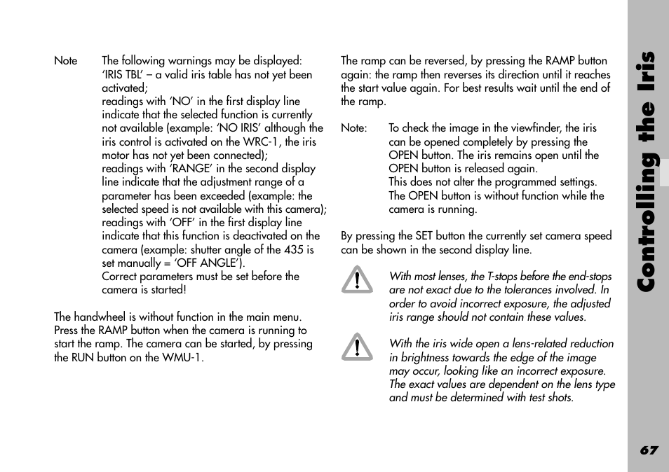 Controlling the iris | ARRI WRC-1 User Manual | Page 67 / 196