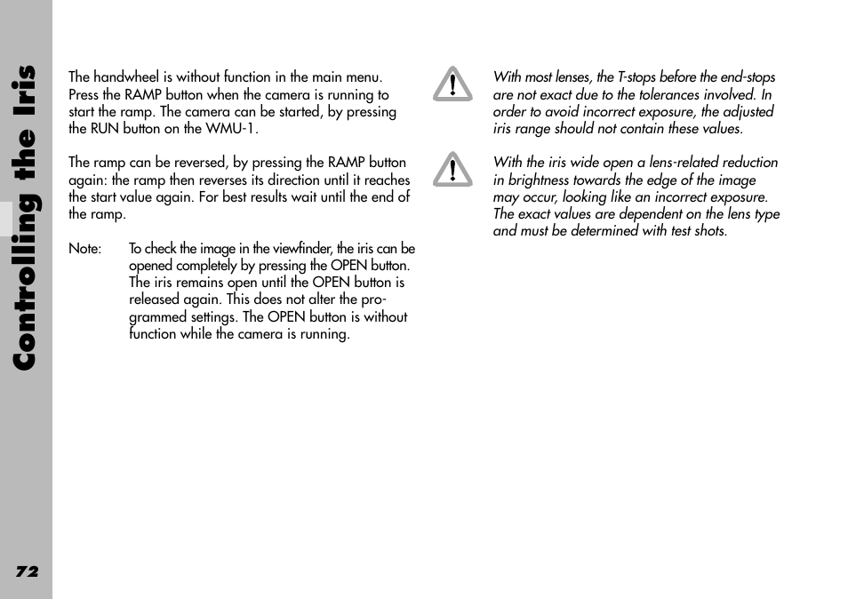 Controlling the iris | ARRI WRC-1 User Manual | Page 72 / 196