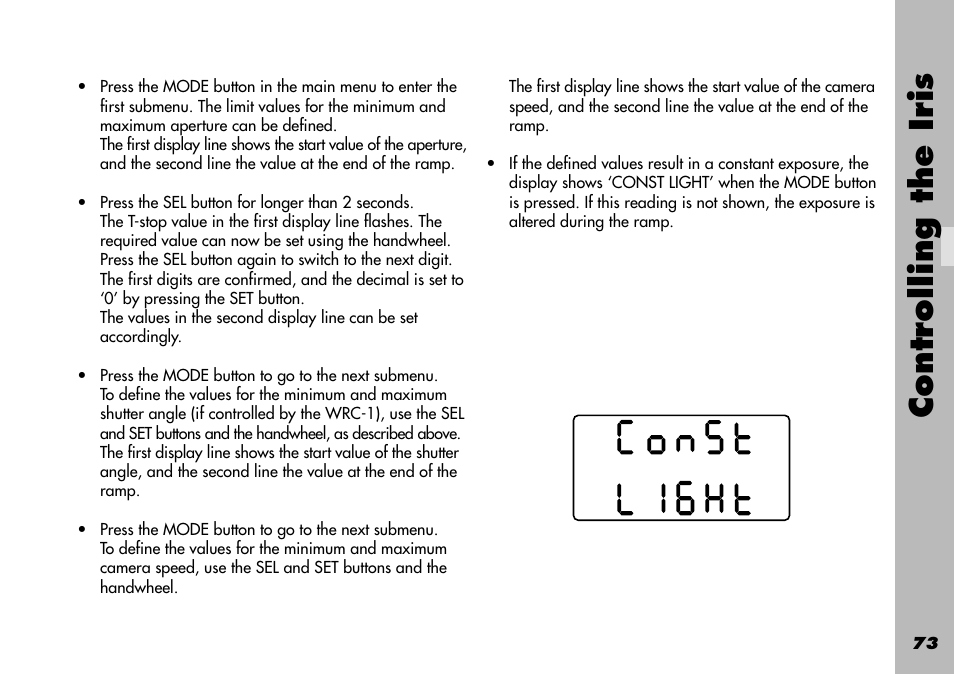 Controlling the iris | ARRI WRC-1 User Manual | Page 73 / 196