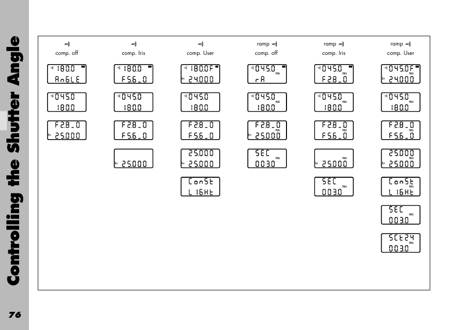 Controlling the shutter angle | ARRI WRC-1 User Manual | Page 76 / 196