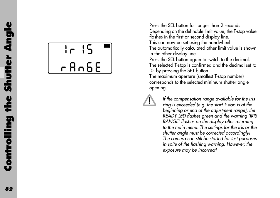 Shutter angle / compensation user, Controlling the shutter angle | ARRI WRC-1 User Manual | Page 82 / 196