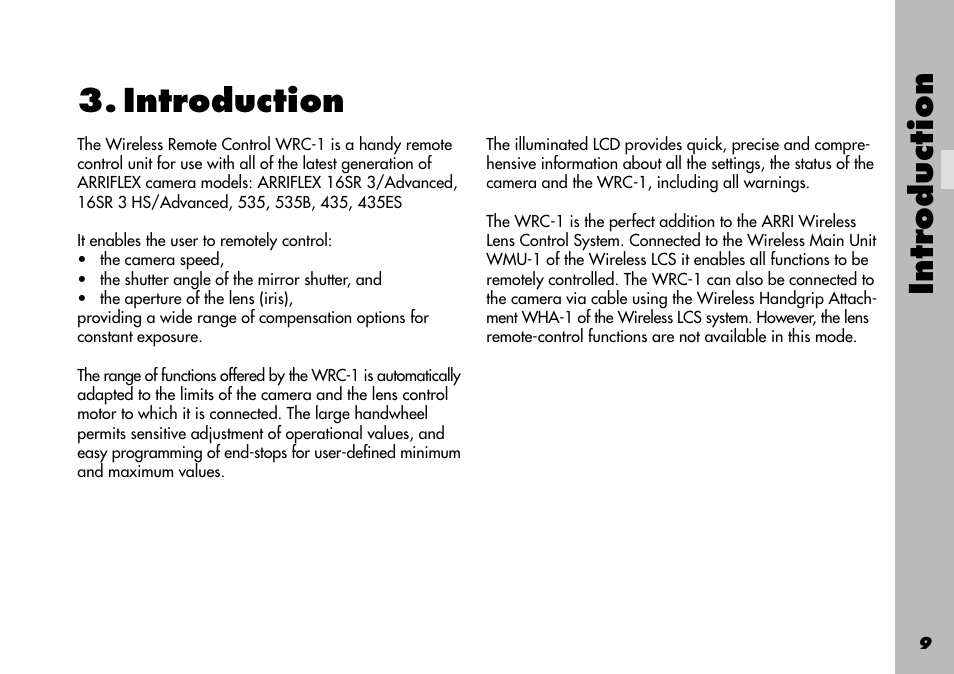 Introduction, Range of functions, Some typical applications | ARRI WRC-1 User Manual | Page 9 / 196