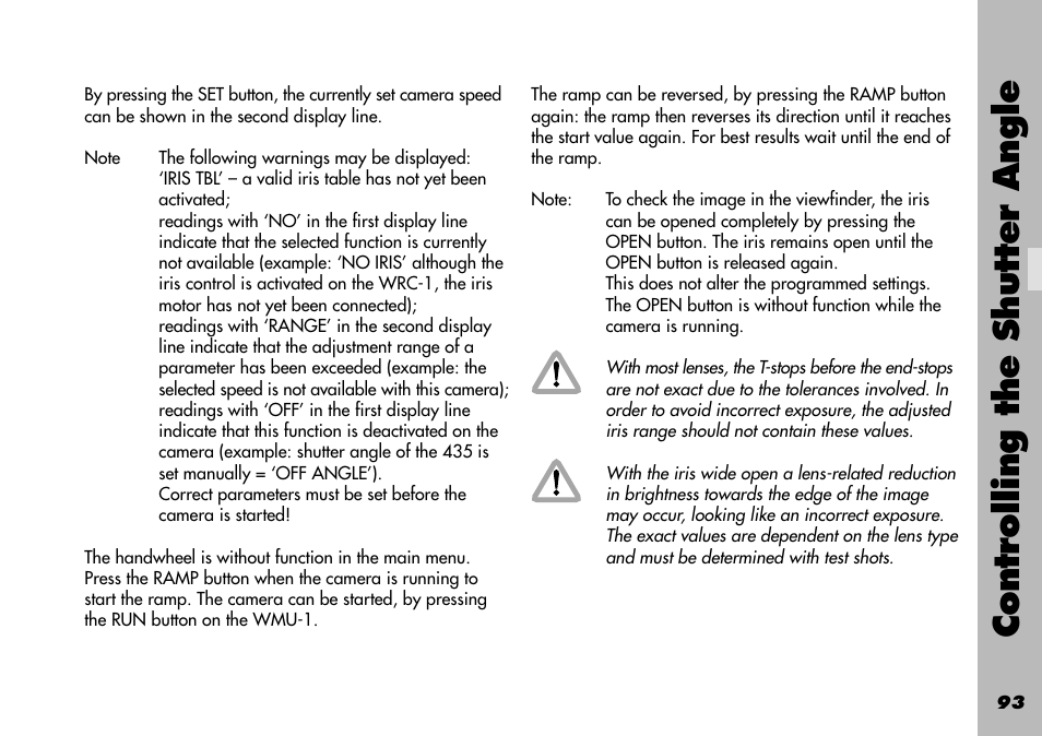 Controlling the shutter angle | ARRI WRC-1 User Manual | Page 93 / 196